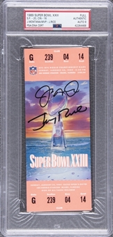 1989 Super Bowl XXIII Jerry Rice Dual Signed Full Ticket (Joe Montana/Jerry Rice MVP) - PSA AUTHENTIC, PSA/DNA 9